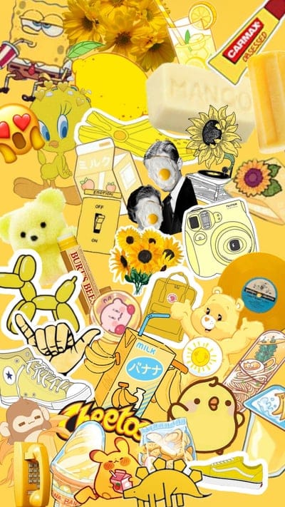 Yellow aesthetic,aesthetic,care bear,cartoon,collage,cute,fun,happy,logos, yellow