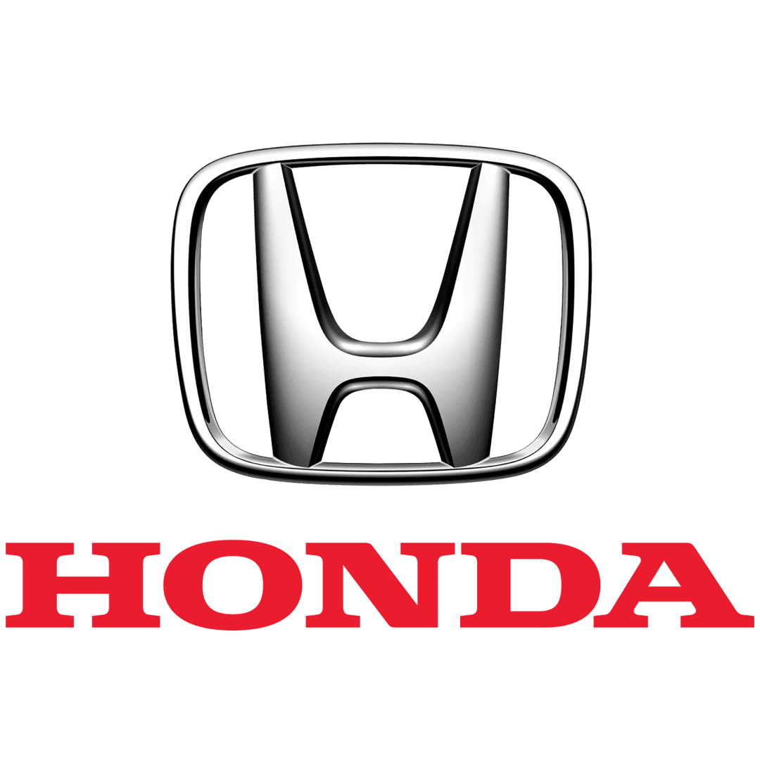 Honda emblem in metallic silver sits inside a bold red square frame with realistic chrome light reflections.