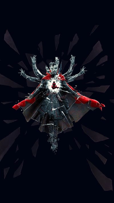 Doctor Strange, Marvel, Multiverse, Shattered, Abstract, Sorcerer, Magic, Broken Glass, Dark, Red Cloak, Fantasy, Comic Art, Digital Art, Mystical, Chaos, Fragmentation, Marvel Cinematic Universe, Strange, Reflection, Dimension