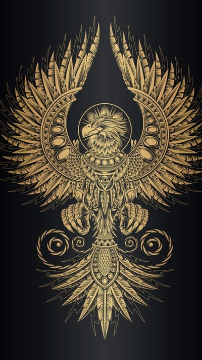 Legendary Phoenix, bird, black, eagle, golden, tattoo, tribal