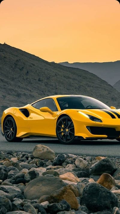 NEW 488 Pista, ferrari, car, supercar, yellow, america, sunset, mobile wallpaper, android wallpaper, iPhone wallpaper, phone wallpaper