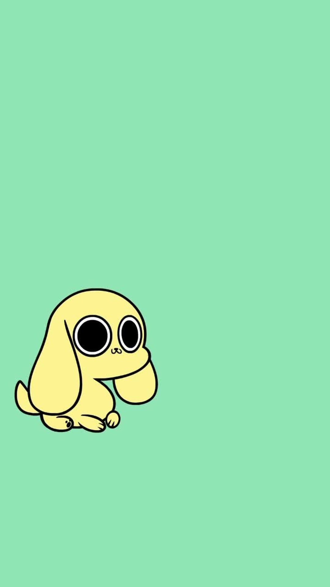 Puppy with massive black eyes and a small body centered on a solid pastel mint green background with soft lighting.