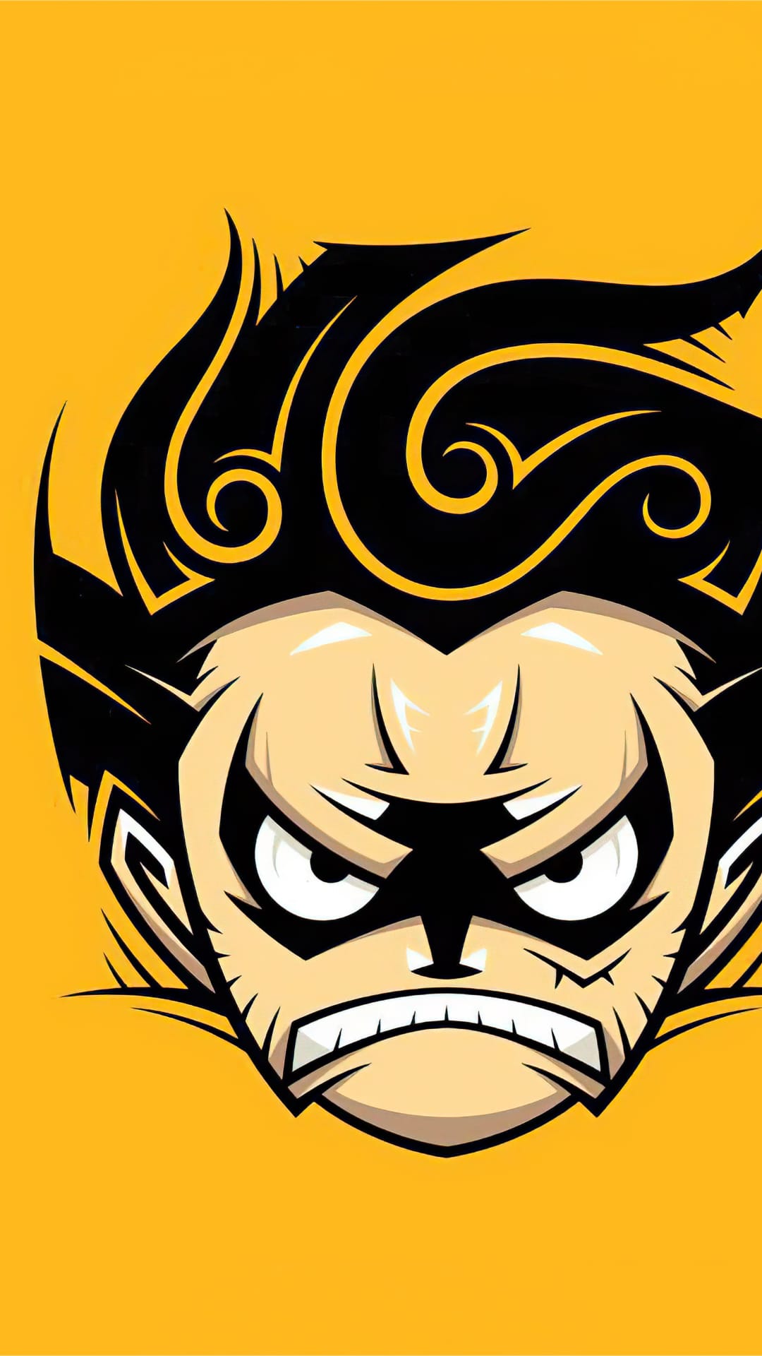 Angry monkey character with spiky hair and sharp teeth glares intensely against a solid yellow background.
