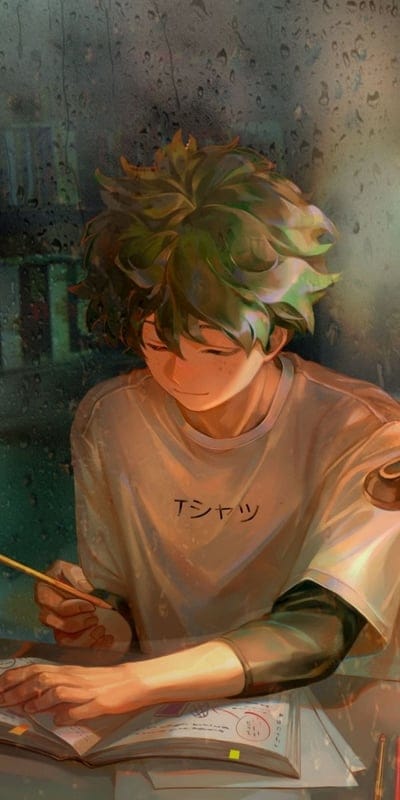 guy,notebook,pencil,draws,cute,rain,anime,art