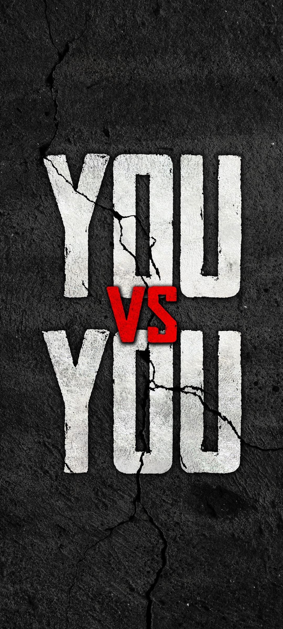 You vs You text in a white fractured font centered on a dark charcoal background with a rough stone texture.