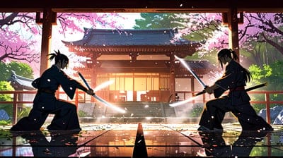 Samurai,Anime,Wallpaper,Cool,Ai Art,Desktop Wallpaper,Artwork,Cherry Blossoms,Japanese,Chinese,Dojo,Beautiful