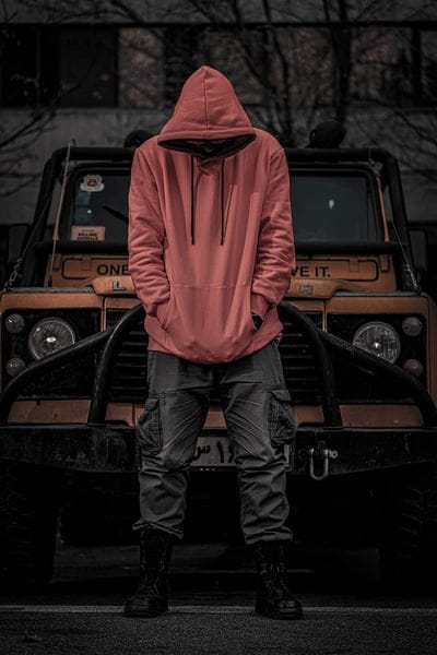man, hood, hoodie, car, jeep, mobile wallpaper, android wallpaper, iPhone wallpaper, phone wallpaper