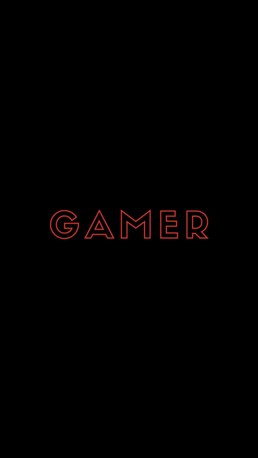 GAMER text in glowing neon red capital letters centered on a solid black vertical background with a soft light aura.