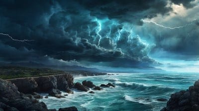 Black Clouds,Scene,Cool,Clouds,Water,Scenery,Serene,Mountains,Beautiful,Ai,Wallpaper,Thunder,Artwork,Dark Clouds,Scary