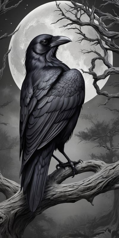 Cool,Scary,Crow,Tattoo,Tattoo Wallpaper,Wallpaper,AI Art,Ai Wallpaper,Desktop Wallpaper,Artwork,Black,White,Black and White,Aesthetic,Moon