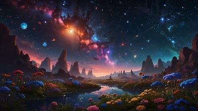 Cool,dark,view,serene,galaxy,mountains,river