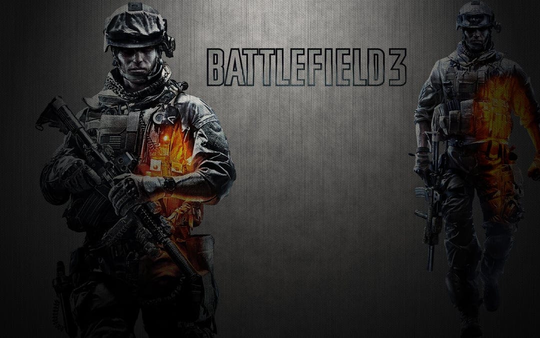 Soldiers in tactical gear with orange glowing embers on a dark textured background with Battlefield 3 text.