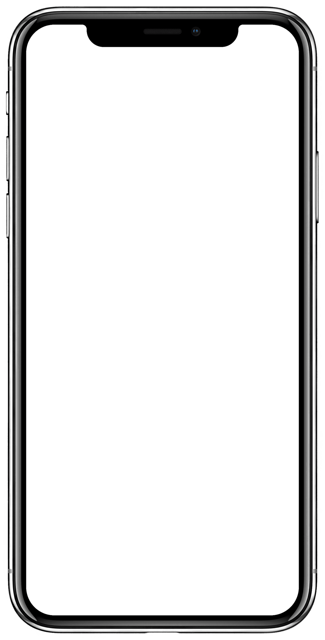 iPhone X frame illustration displays an angled smartphone mockup with a black bezel and transparent screen area.