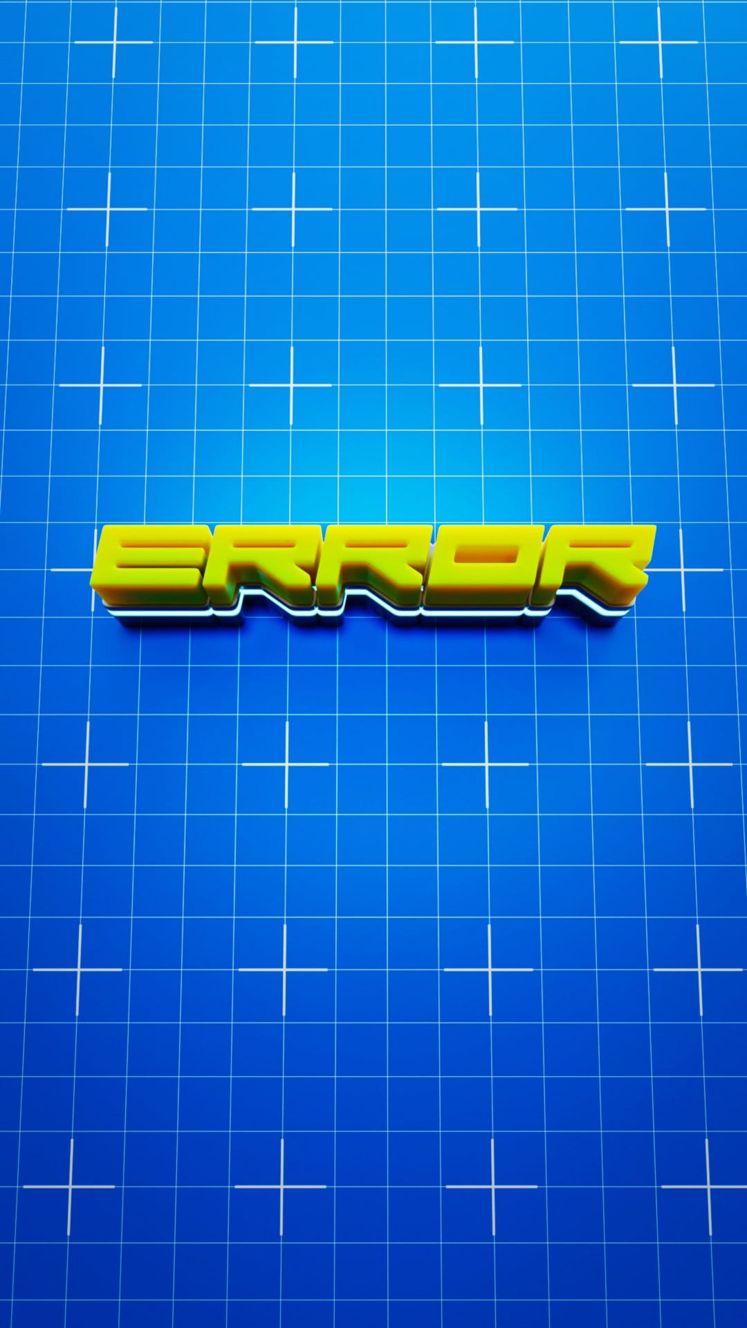 Yellow 3D error text with a white outline centered on a blue background with a white geometric grid pattern.