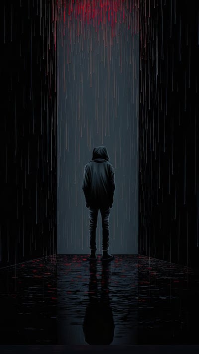 man,silhouette,hood,rain,alone,art,sad