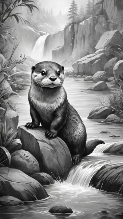 Water,Rocks,Squirrel,Tattoo,Tattoo Wallpaper,Wallpaper,AI Art,Ai Wallpaper,Desktop Wallpaper,Artwork,Black,White,Black and White,Aesthetic