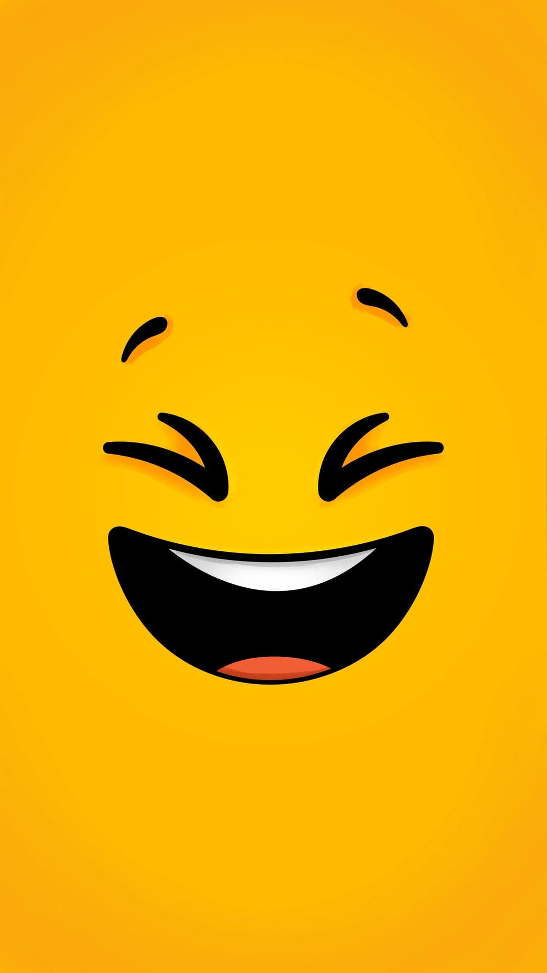 Laughing emoji face with closed eyes and a wide open mouth centered on a solid vibrant yellow background.