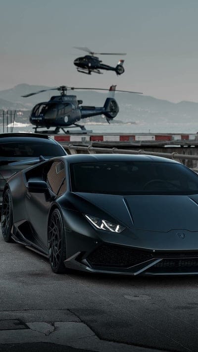 Rich People, lamborghini, huracan, helicopter, black, car, hypercar, supercar sports, america, mobile wallpaper, android wallpaper, iPhone wallpaper, phone wallpaper