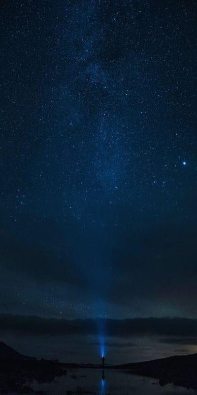 Night sky, Stars, Milky Way, Light beam, Reflection, Cosmos, Dark, Nature, Astronomy, Serene, Luminous, Peaceful, Celestial, Wonder, Landscape, Outdoor, Alone, Discovery, Starry, Sky