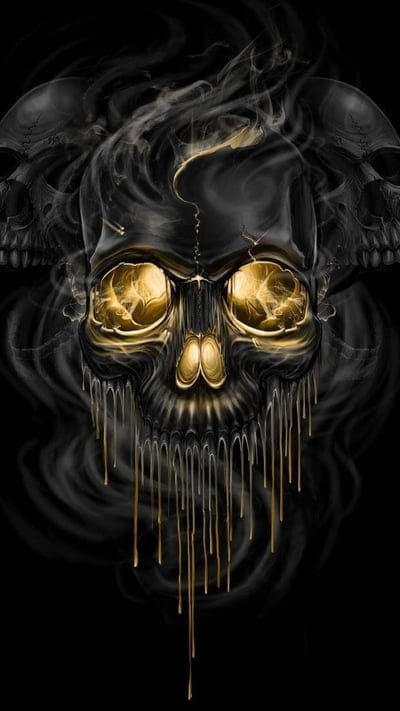 Skull, black, gold