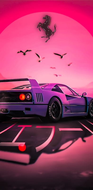 Ferarri F40, car, fast, ferarrif40, hypercar, oldtimer, pink, mobile wallpaper, android wallpaper, iPhone wallpaper, phone wallpaper