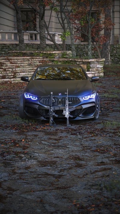 bmw m4,bmw,car,black,machine guns,weapons