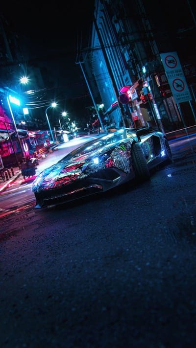 Lamborghini, blue, car, citt, cyberpunk, italian, italy, night, pink, mobile wallpaper, android wallpaper, iPhone wallpaper, phone wallpaper
