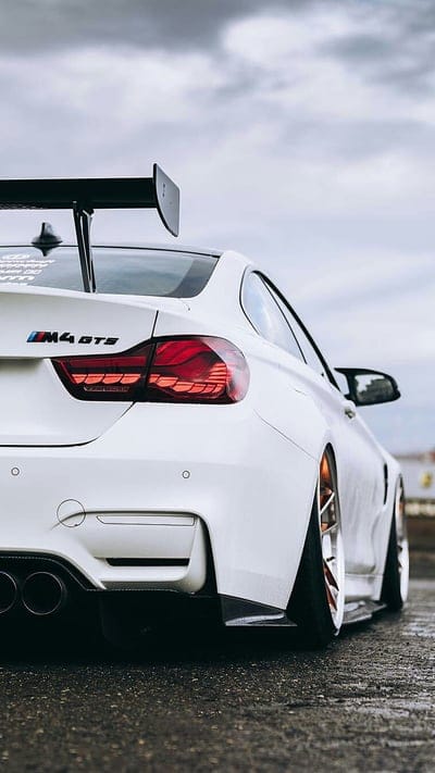 BMW M4 GTS, bmw, car, coupe, gts, m4, rear view, tuning, vehicle, white, mobile wallpaper, android wallpaper, iPhone wallpaper, phone wallpaper