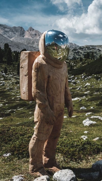 astronaut,woodstatue,mountains,nature,attitude