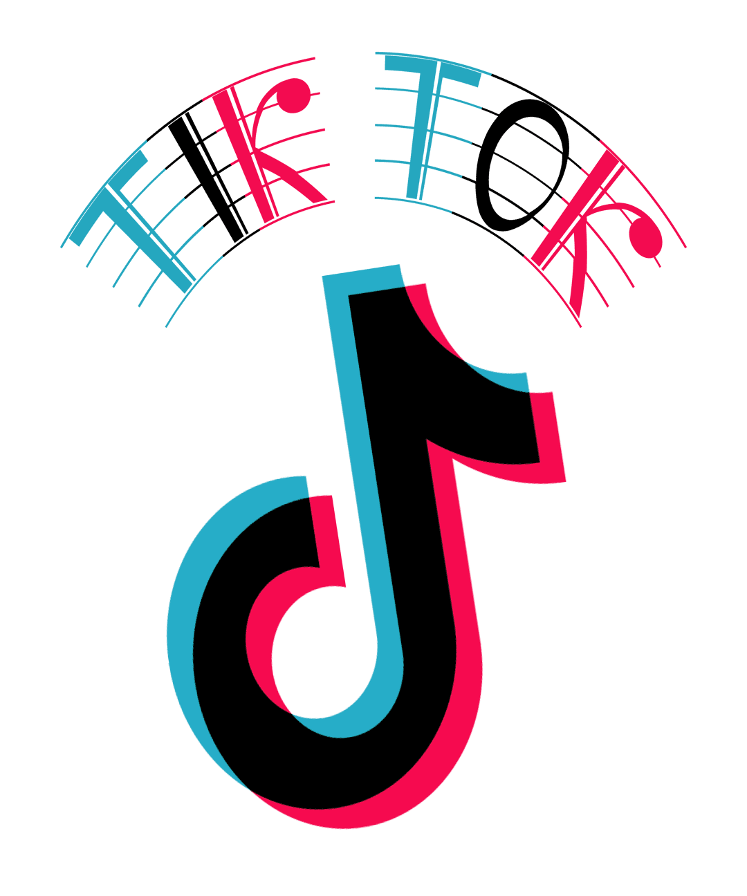 TikTok logo png featuring a black musical note with blue and red offset shadows on a transparent background.