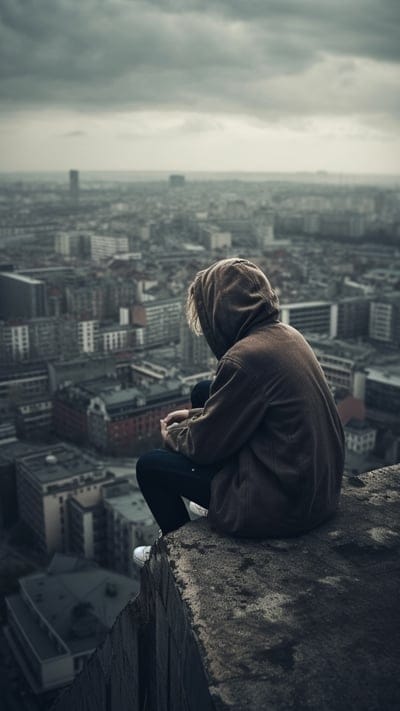 man,city,height,alone,blur
