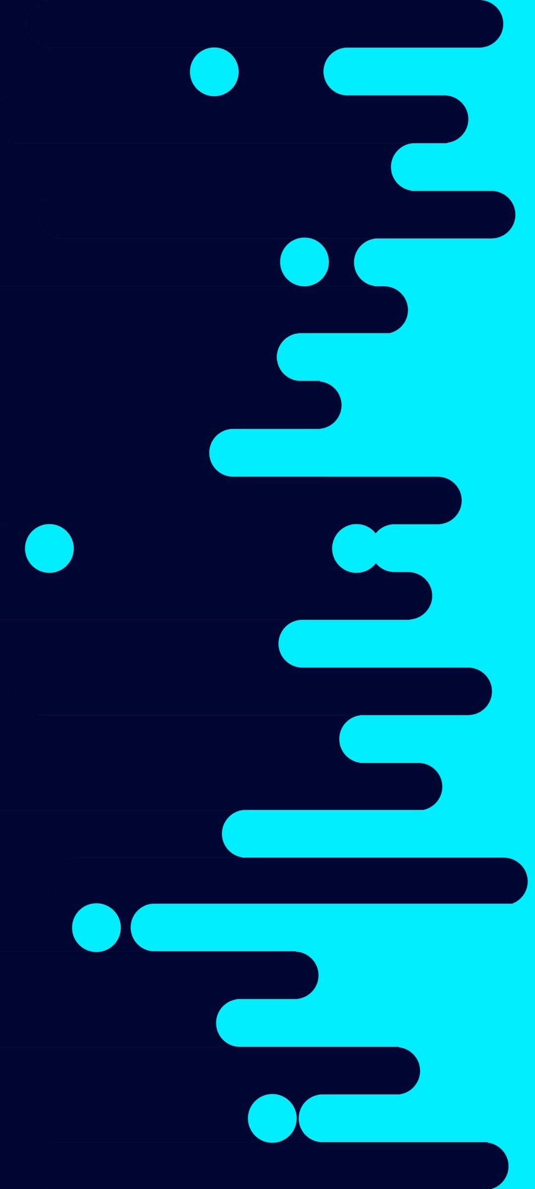 Cyan rounded rectangles and blue circles drift vertically against a dark navy backdrop with subtle depth.