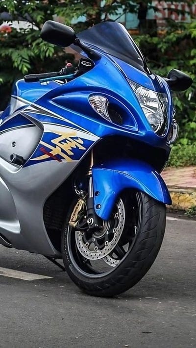 Hayabusa Bike, Blue Bike, Greenery Background, suzuki hayabusa, mobile wallpaper, android wallpaper, iPhone wallpaper, phone wallpaper
