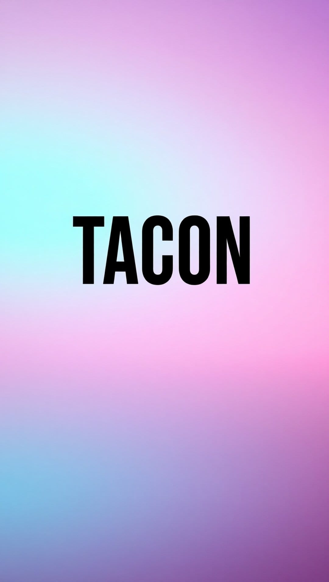 Tacon text in bold black font centered on a soft cyan, pink, and purple gradient background for mobile screens.