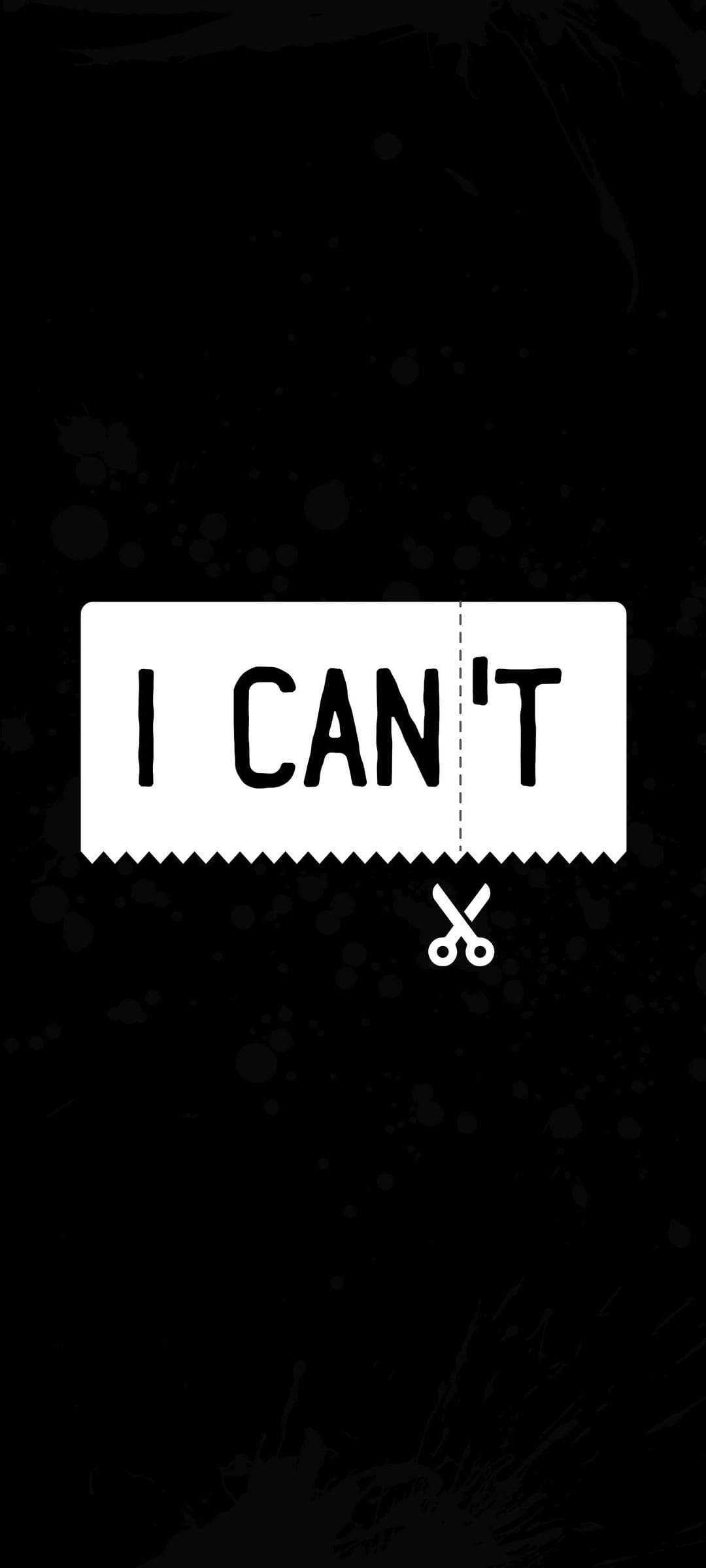 Scissor blades cutting the letters T and an apostrophe from the word CANT in a monochrome minimalist style.