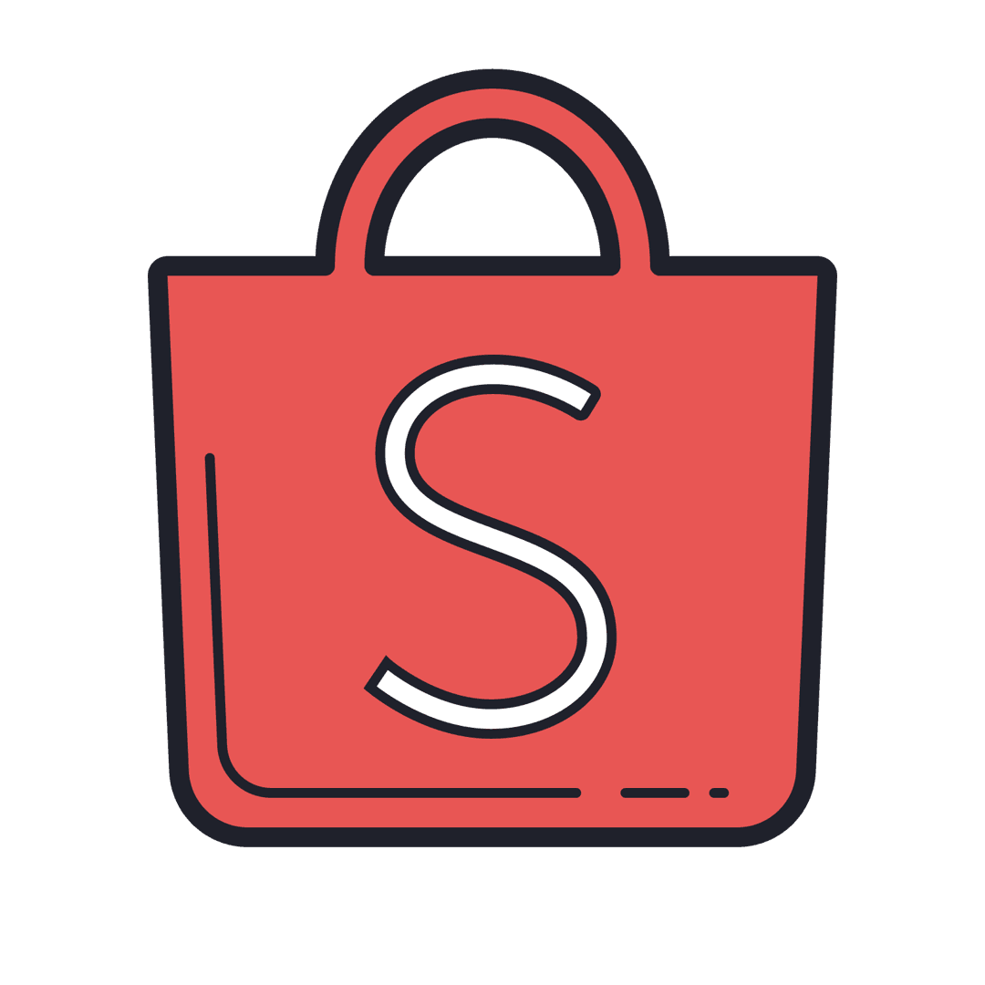 Shopee logo featuring an orange shopping bag with a white letter S beside bold orange brand typography.