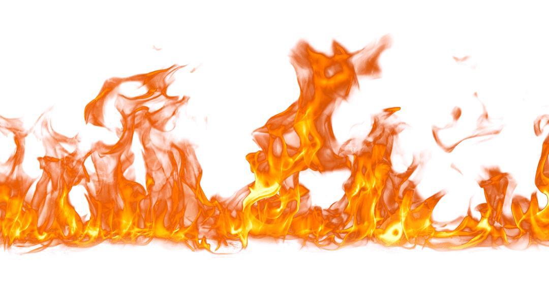 Realistic orange fire combustion effect flickering upwards with translucent glowing edges and hot yellow core.
