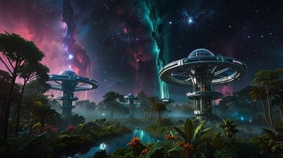 cool,dark,night,alien,planet,vortex,galaxy,view,stars,Stations,Forest,Scenery,Flowers