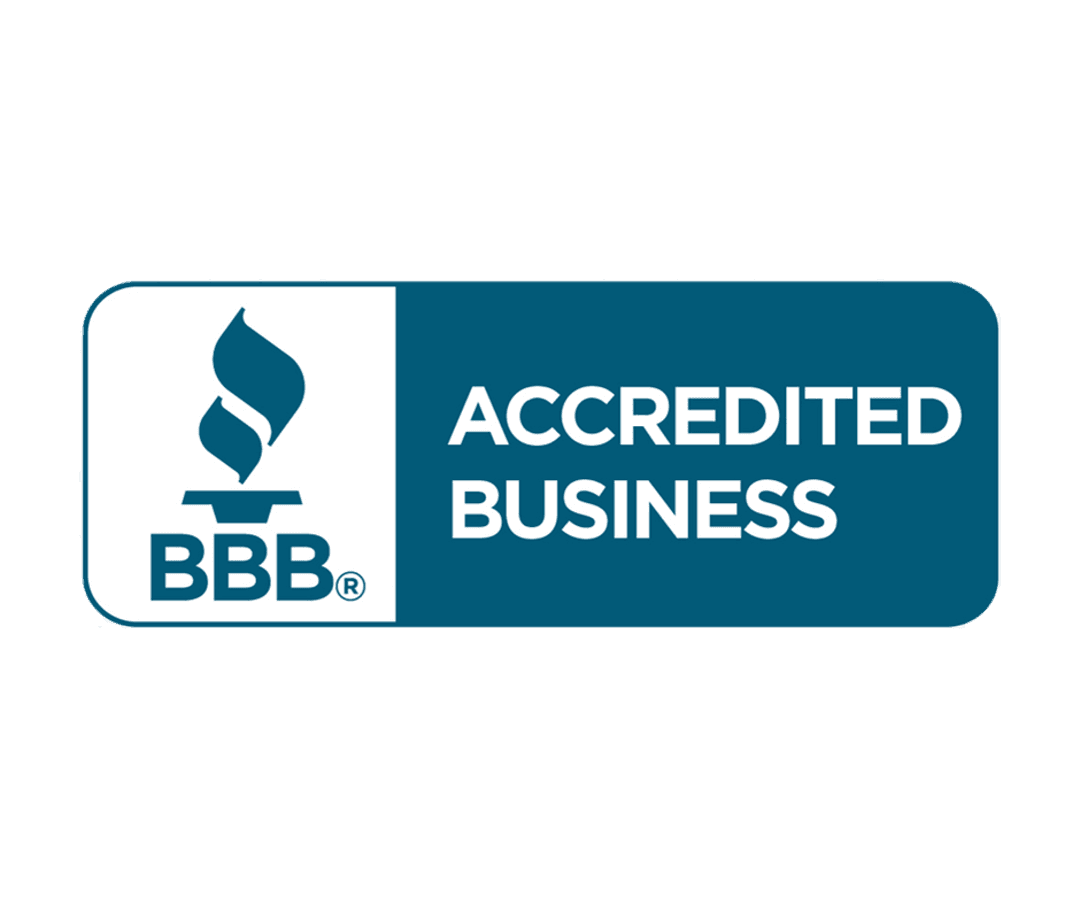BBB Accredited Business Emblem shown as a blue and white shield icon with sans-serif text on a clear background.