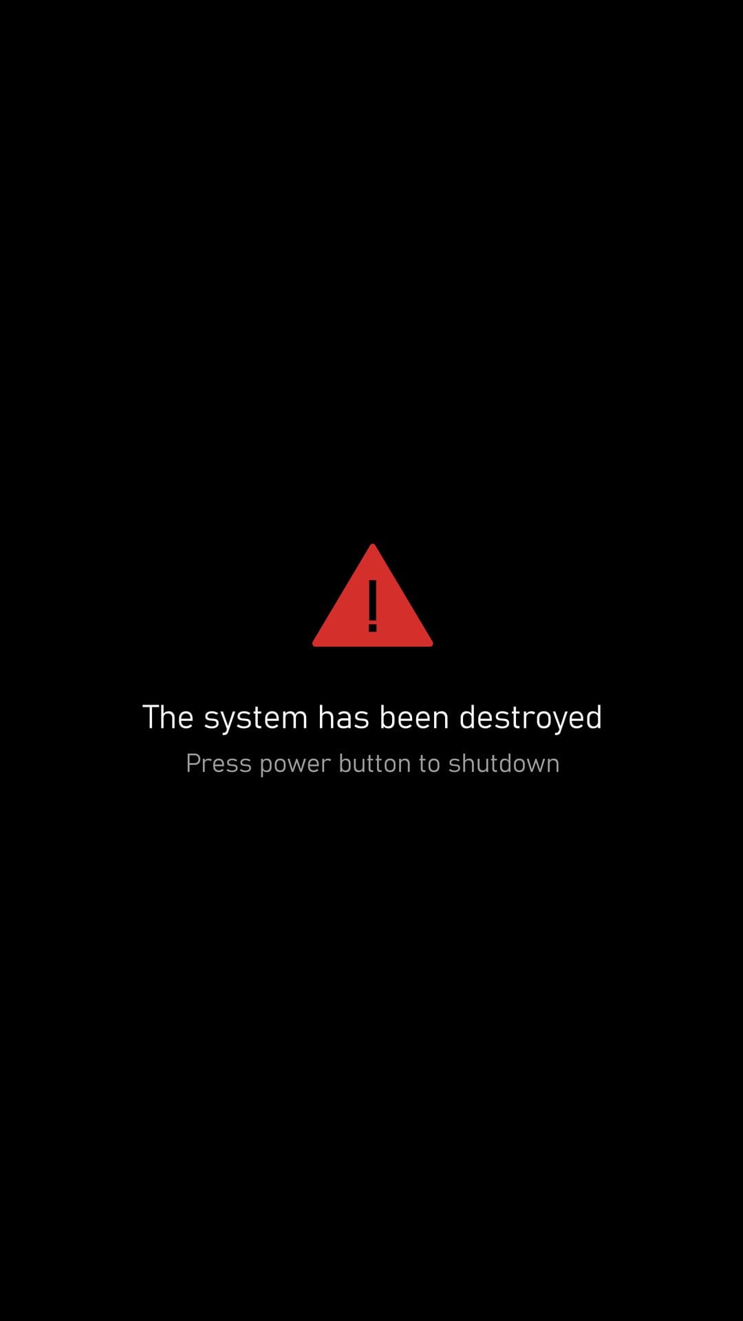 Red exclamation mark triangle and white error text on a black background for a vertical mobile display.