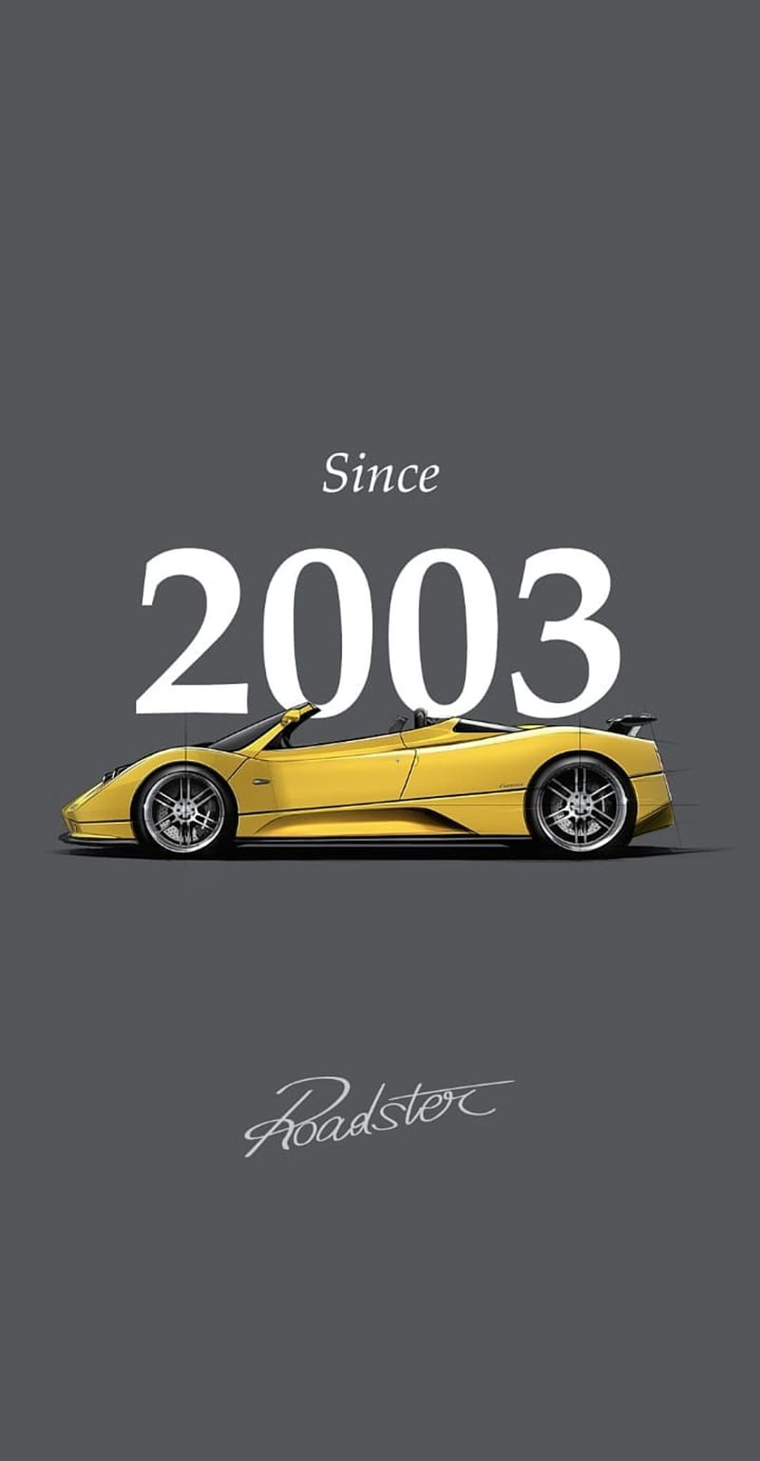 Yellow Pagani Zonda Roadster convertible parked on a neutral gray surface with its soft top removed.