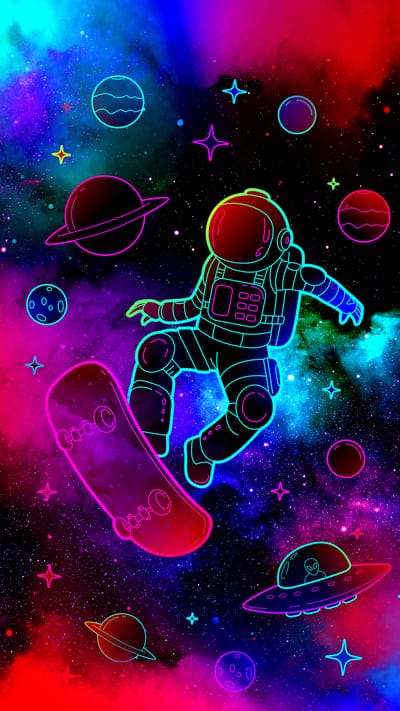 astronaut,skateboard,planets,art
