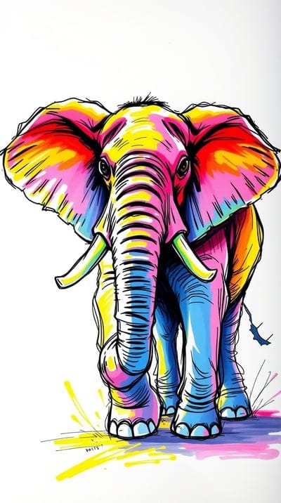 Animal,Sketch,Hand Drawn,Color Sketch,Hd Backgrounds,Hd Wallpapers,4k wallpapers,8k wallpapers,High Quality,Hand Made,Elephant