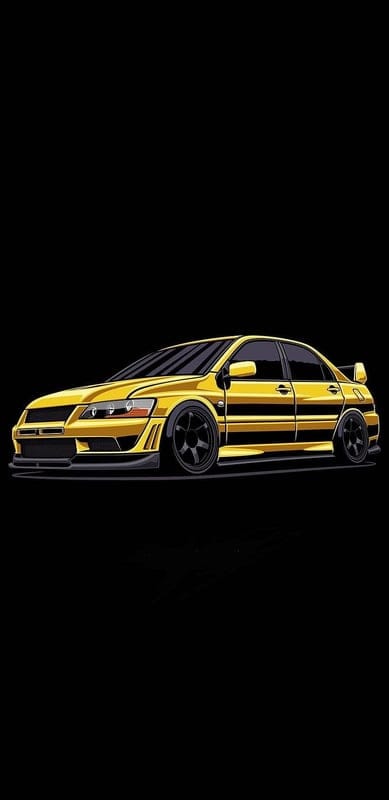 Mitsubishi, car, drift, evo, japon, lancer, minimalistic, modified, yellow, mobile wallpaper, android wallpaper, iPhone wallpaper, phone wallpaper