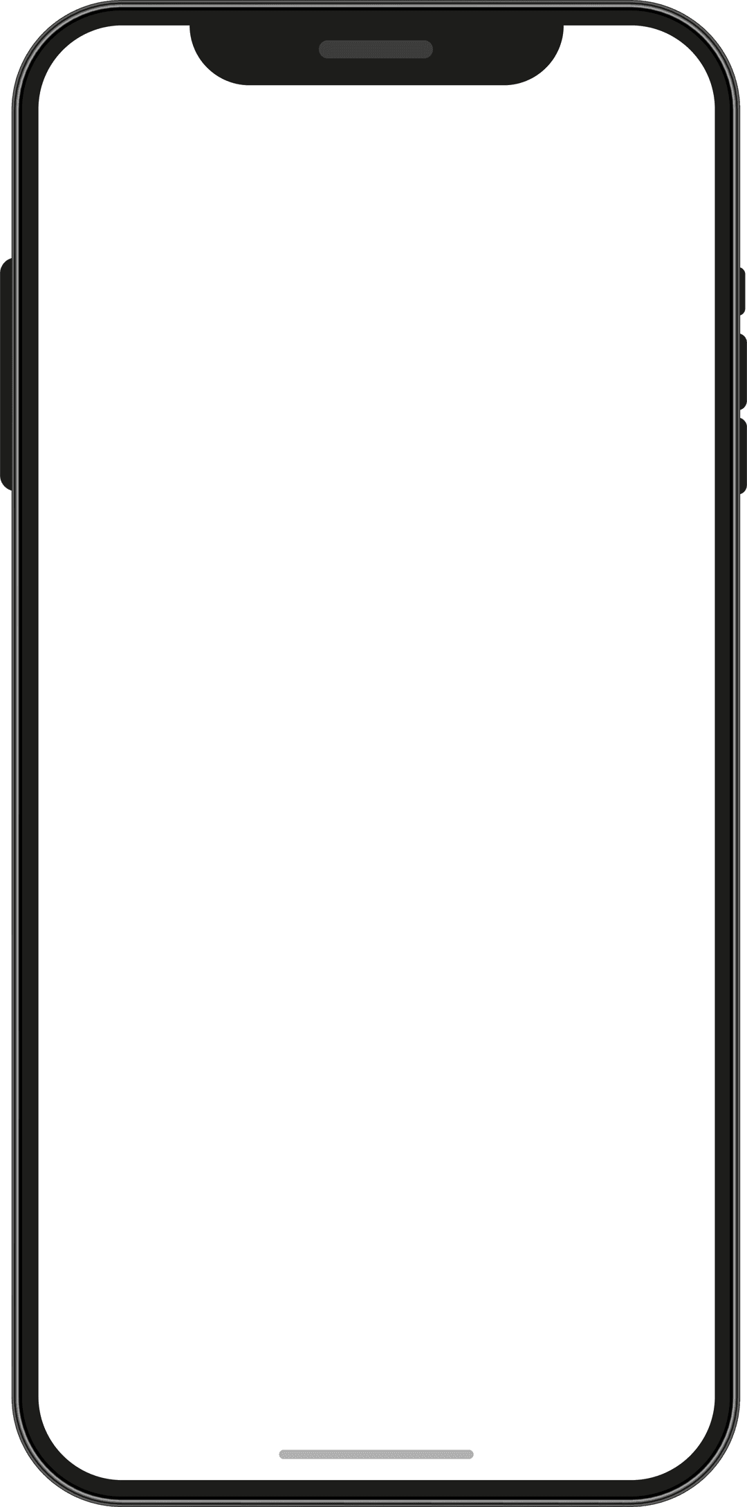 iPhone smartphone mockup displays a black device frame with dynamic island and notch sensors on a blank area.