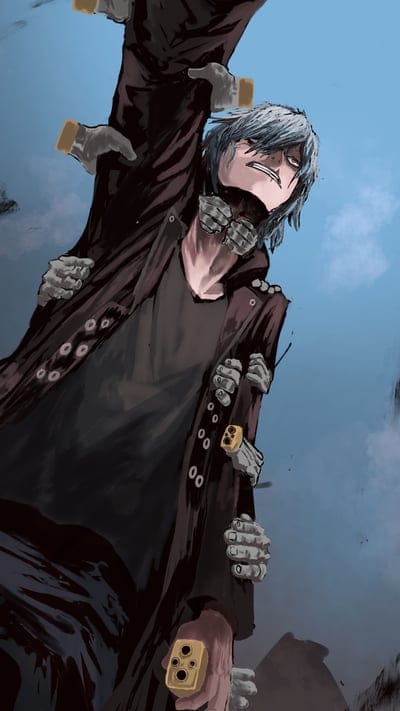 Tomura Shigaraki, My Hero Academia, villain, decaying, hands, menacing, chaotic, anime, character, powerful, fan art, League of Villains, quirk, scary, manga, cool, action, destruction, pale, unique