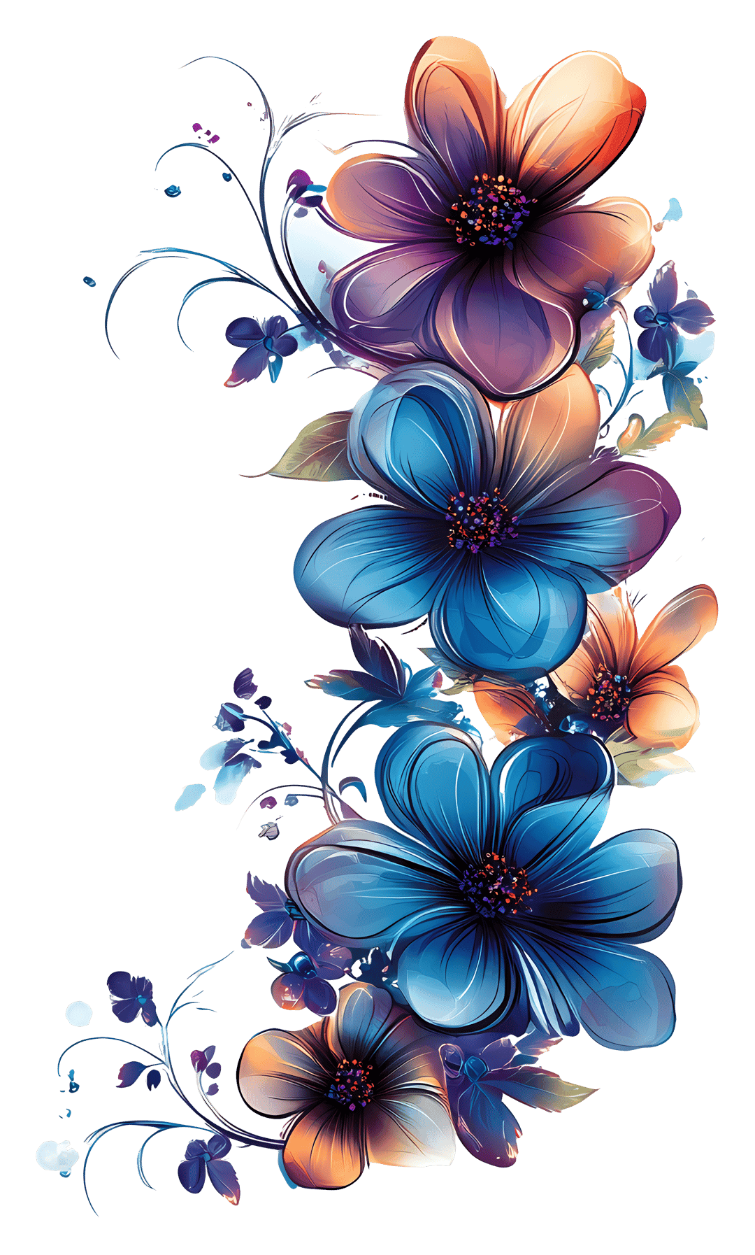 Floral corner botanicals featuring blooming flowers and green leaves arranged in a right-angle composition.