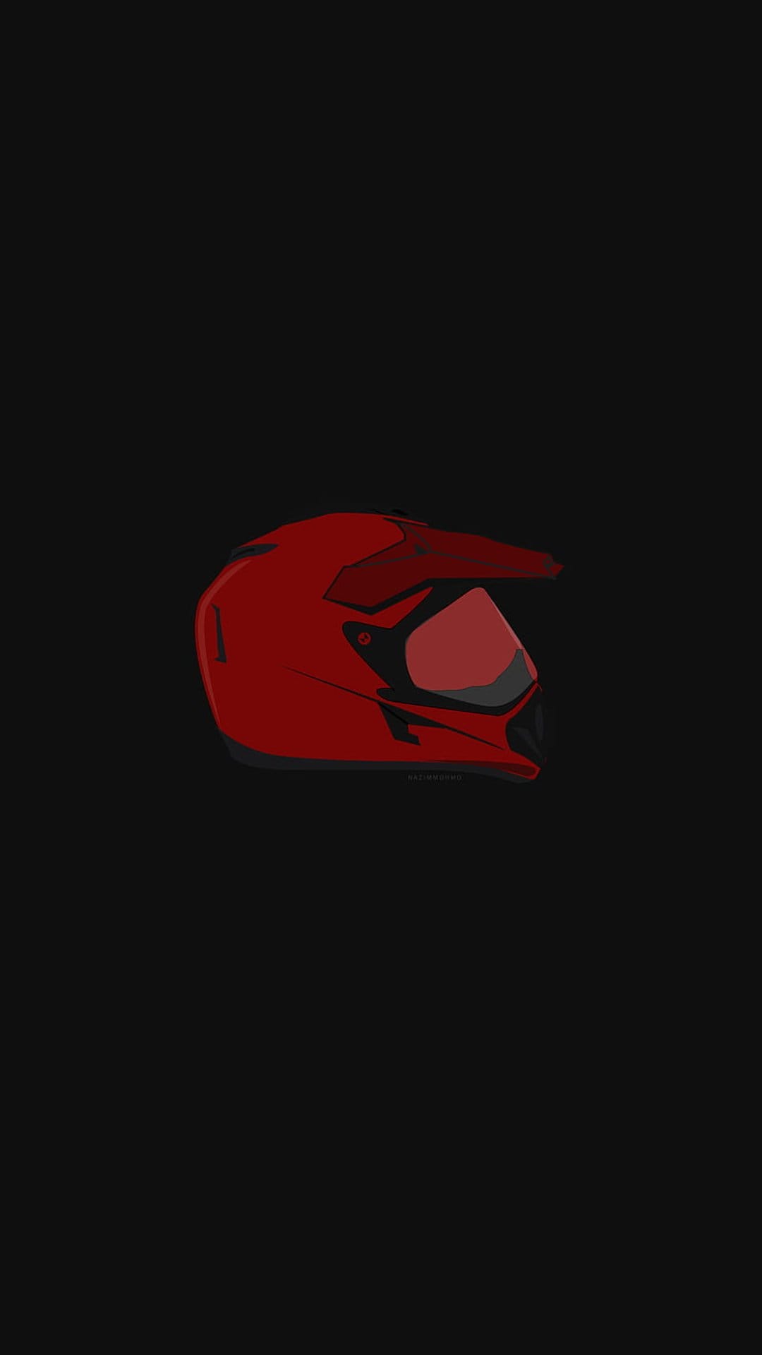 Red dirt bike helmet with a prominent visor and black ventilation ports centered on a solid black background.