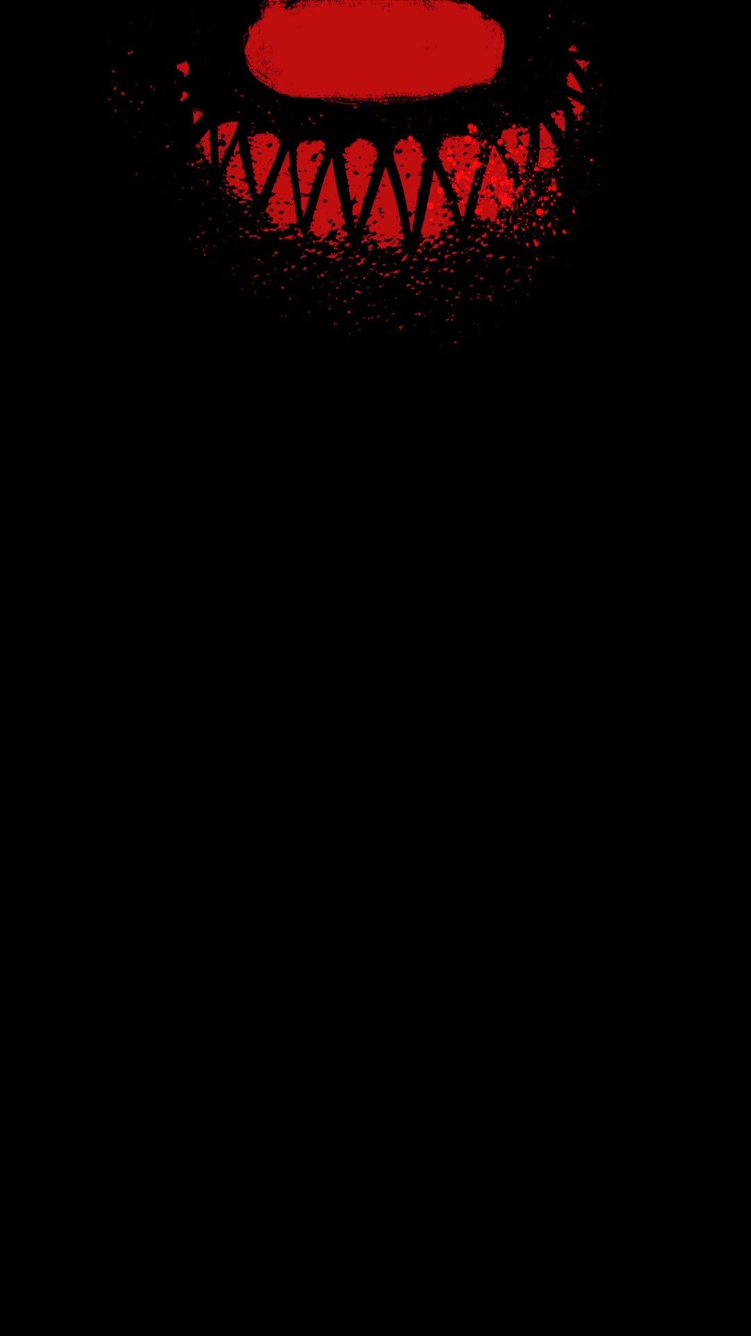 Jagged red grin with sharp teeth centered against a solid black background for a minimalist horror aesthetic.