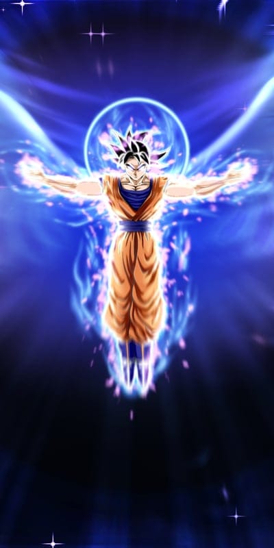 Son Goku, Dragon Ball Z, Ultra Instinct, power, anime, character, glowing, aura, cosmic, iconic, Super Saiyan, warrior, fan art, blue, purple, intense, manga, strength, light, dynamic